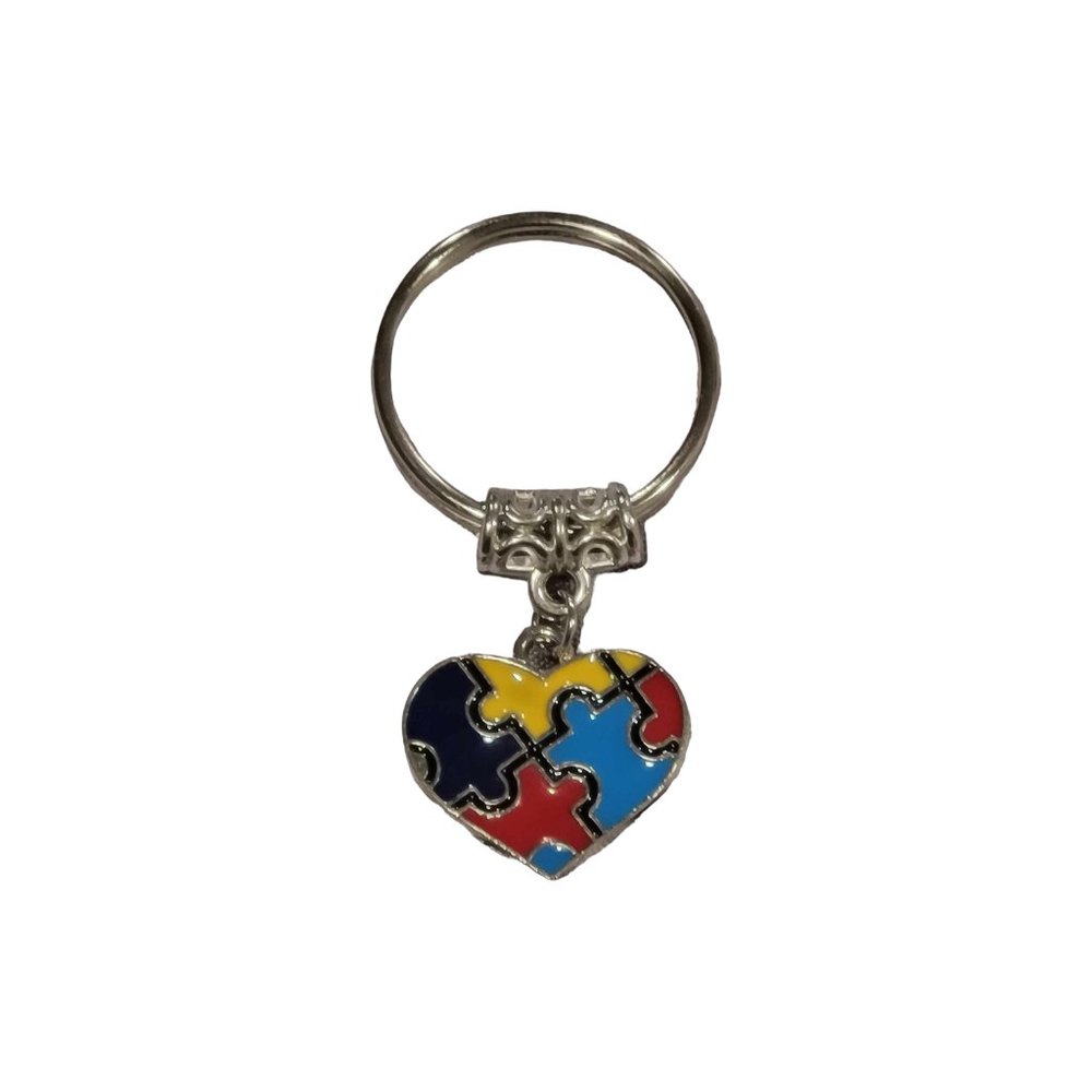 Autism Awareness Puzzle Heart Keychain Multicolor Enamel New
